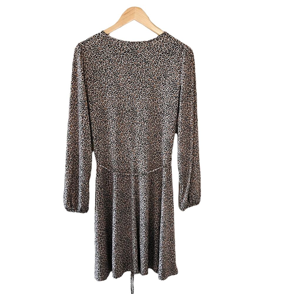 Banana Republic Leopard Print Long Sleeves Flare Dress Size Large Brown Cream - Picture 2 of 8